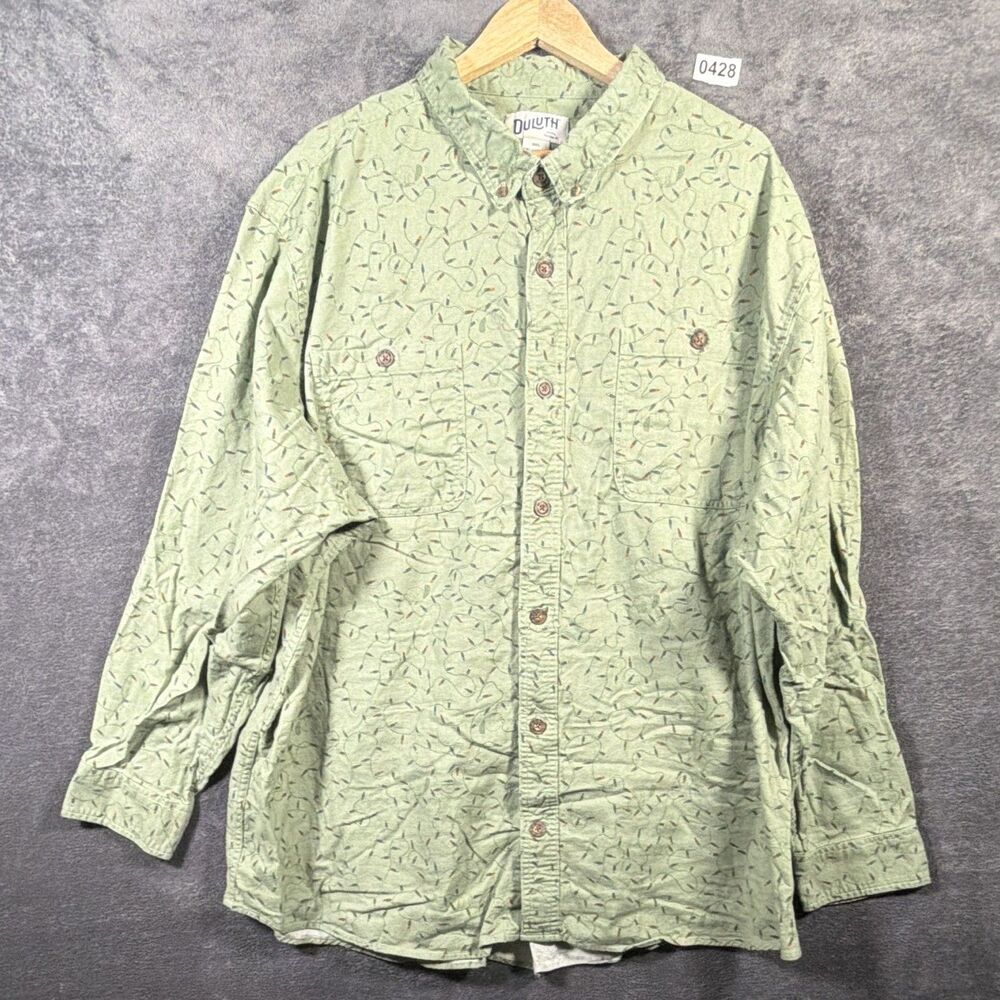 Duluth Trading Company Green Long Sleeve 3XLT Button Down Shirt Christmas Lights